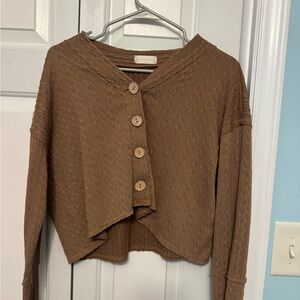 Altar'd State Brown Cardigan Sweater with Ribbed Knit